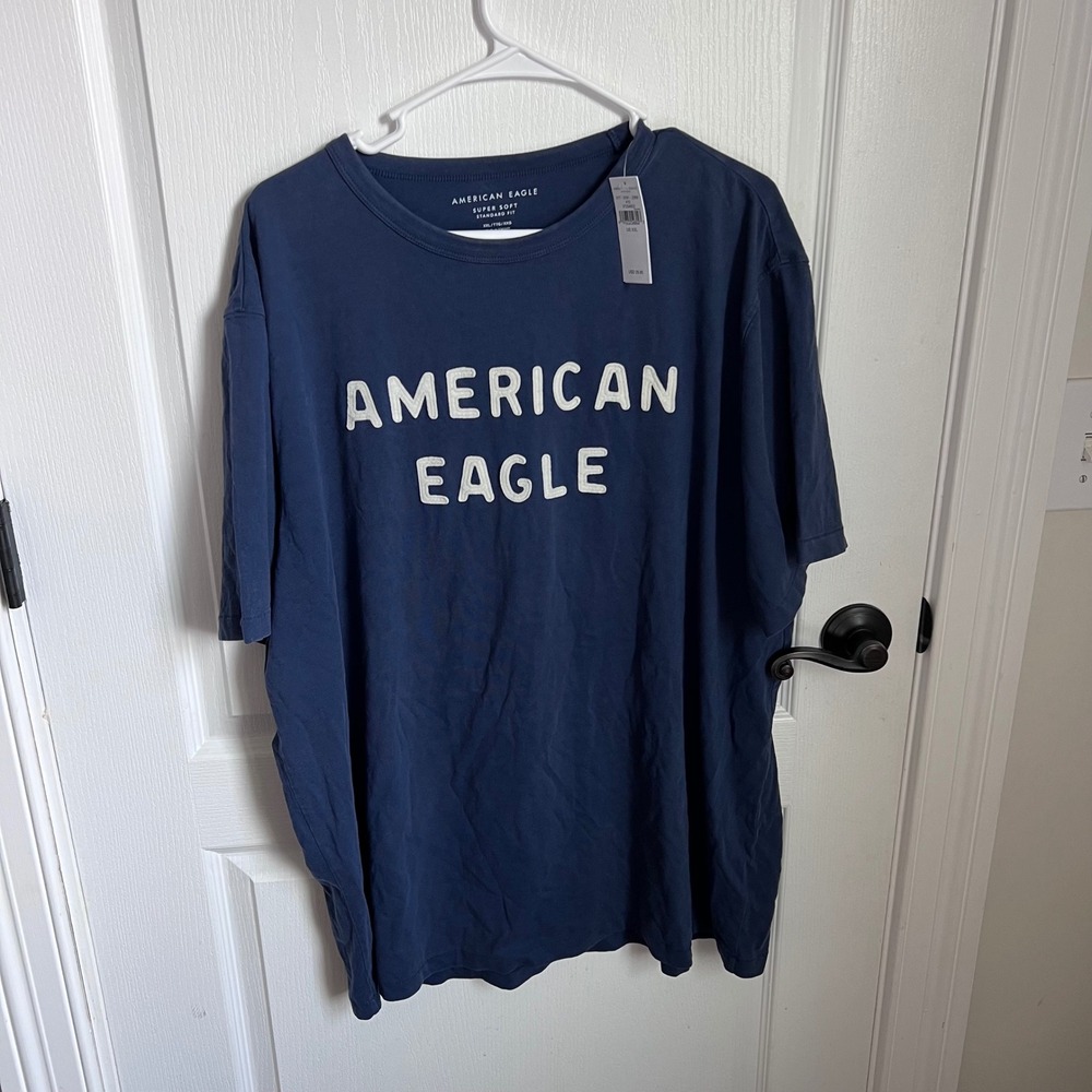 American Eagle Mens XXL Super Soft Standard Fit Navy Blue Logo Graphic T-Shirt